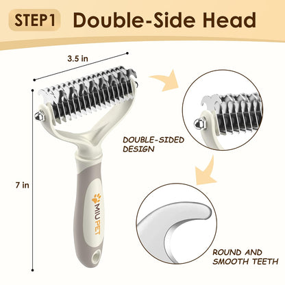 Professional Long-Haired Dog and Cat Grooming Kit - Deshedding and Slicker Brush Set 3 in 1 Gift Box for Long Hair Pets