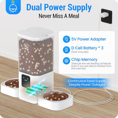 Automatic Cat Feeder with Slow Feed for 2 Cats: 5G Wifi Automatic Dog Feeder with 7L Large Food Storage, Cat Food Dispenser with Alexa for Multiple Pets, Detachable for Easy Cleaning -29 Cup