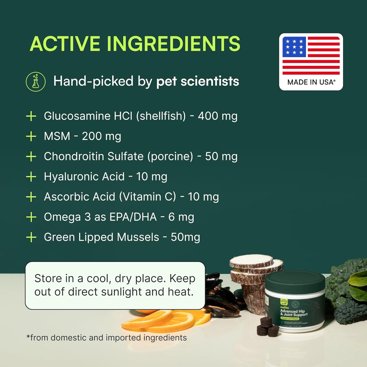 Advanced Dog Hip and Joint Supplement with Glucosamine, Chondroitin, Omega 3, MSM, and Green Lipped Mussel, 60 Pork Flavored Chews for Small and Medium Dog Breeds