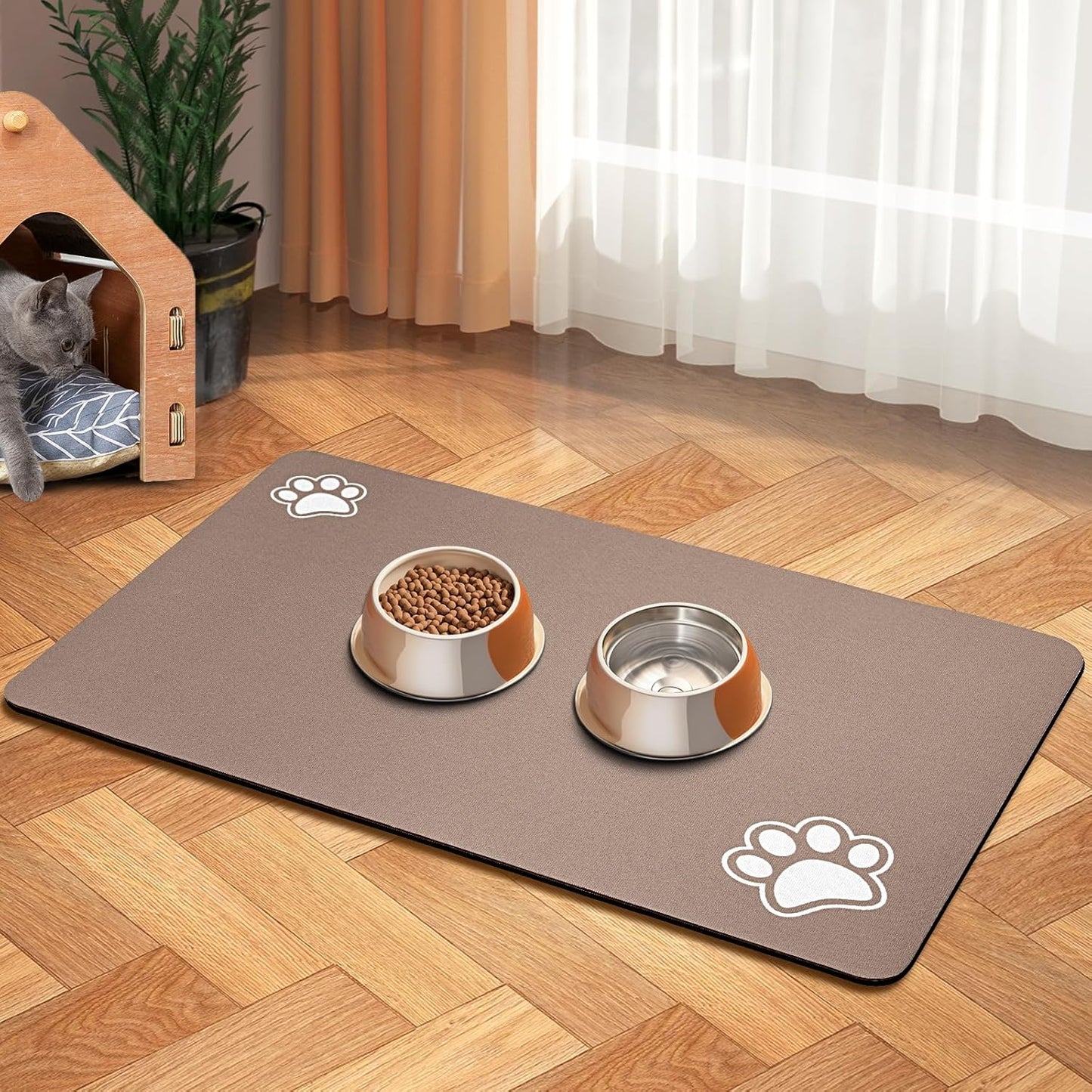 Pet Feeding Mat-Absorbent Dog Mat for Food and Water Bowl-Dog Accessories Pet Supplies-Dog Water Bowl for Messy Drinkers-No Stains Quick Dry Dog Water Dispenser Mat (12"X19", Dark Grey)