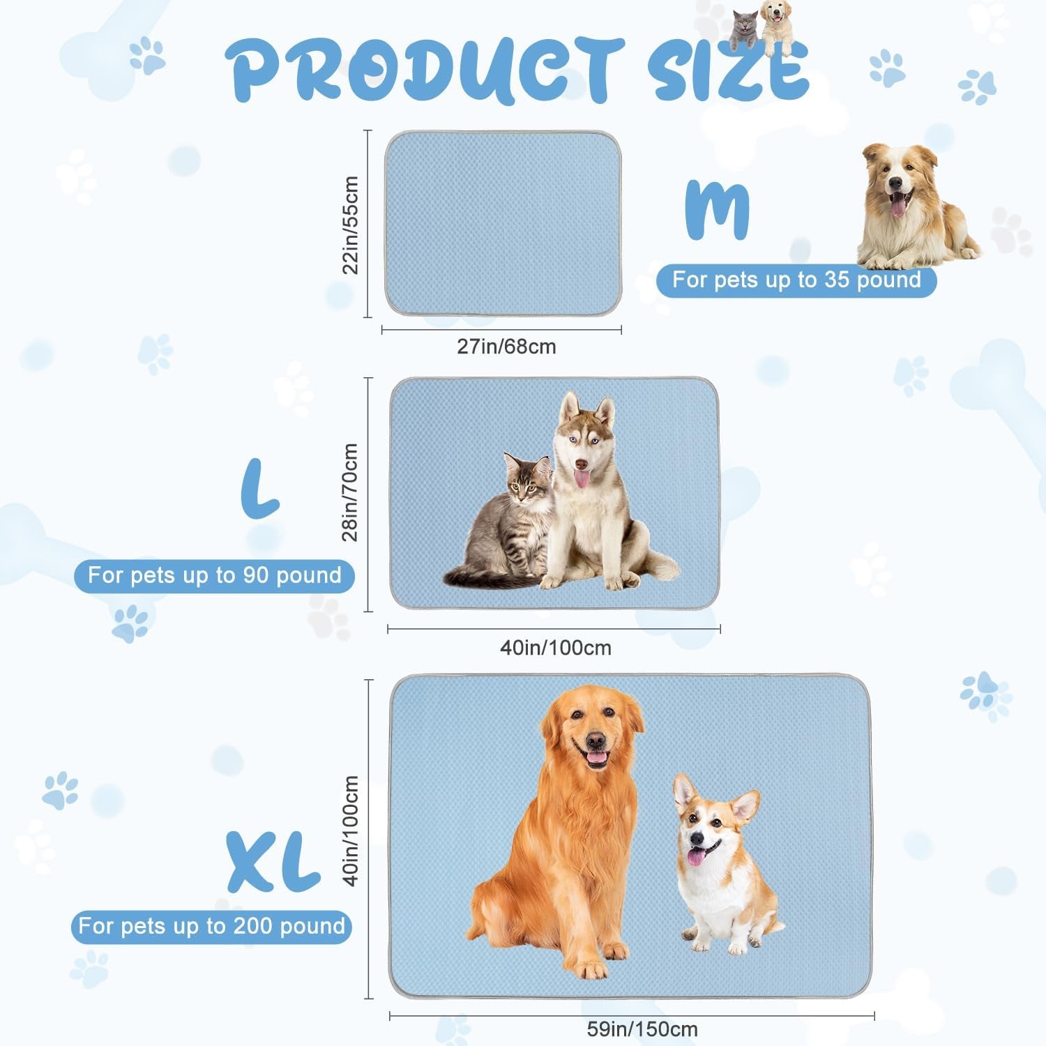 Summer Dog Cooling Mat Washable Ice Silk Self Cool Pad for Small Medium Large Dogs and Cats, Pet Sleeping Pad for Crate, Bed, Indoor & Outdoor Floor, Car Seats