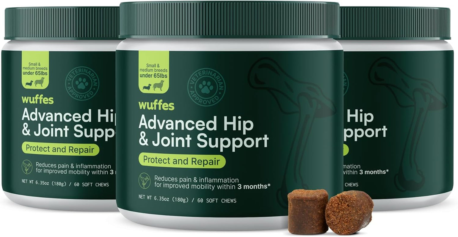 Advanced Dog Hip and Joint Supplement with Glucosamine, Chondroitin, Omega 3, MSM, and Green Lipped Mussel, 60 Pork Flavored Chews for Small and Medium Dog Breeds