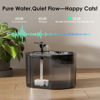 Automatic Cat Feeder and Water Fountain,  3L Wifi Timed Pet Food Dispenser and 2.5L Water Dispenser with APP for Cats and Dogs, Voice Recorder, Stainless Steel Bowl, Low Noise, Dual Power Supply