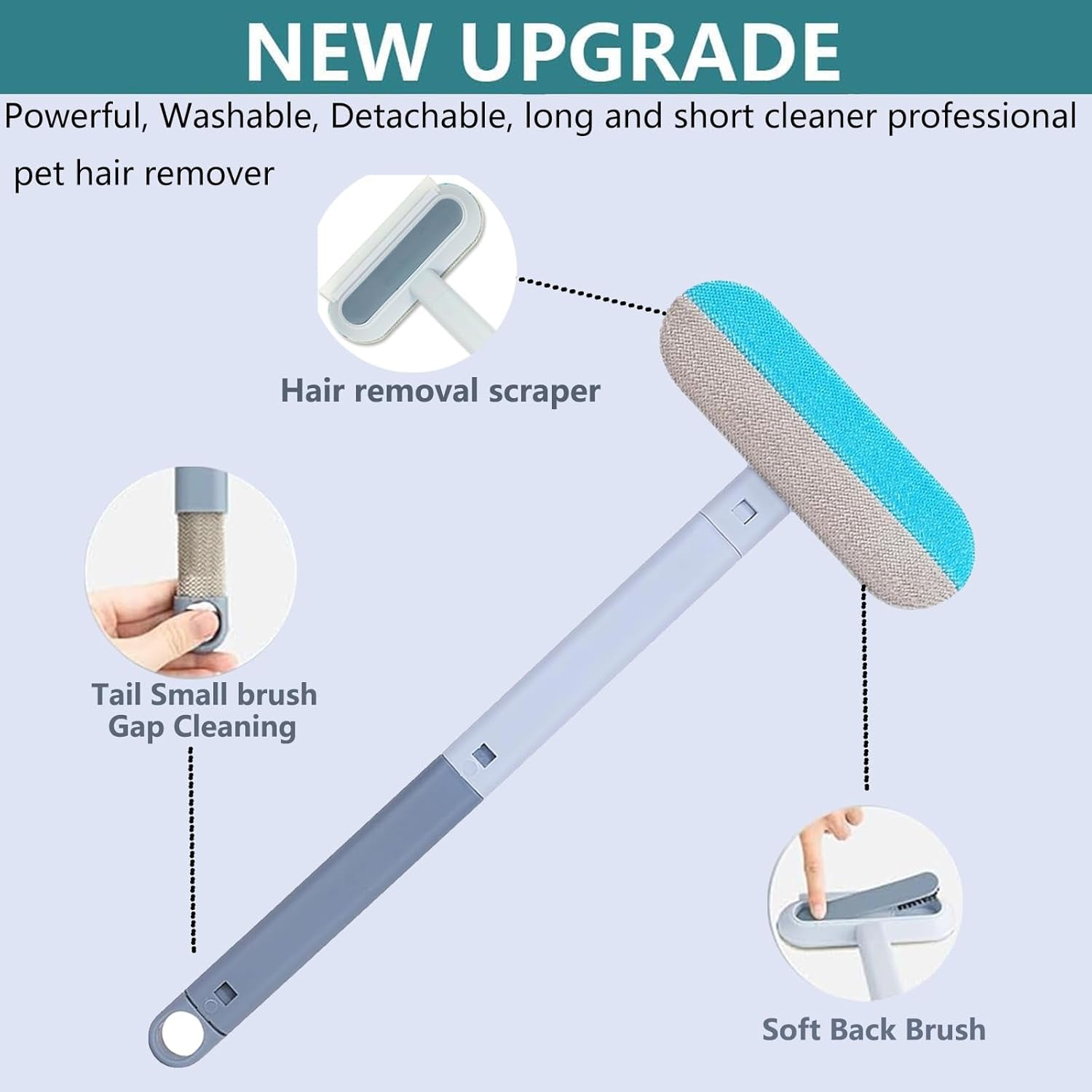 4 in 1 Cat and Dog Hair Remover, Pet Hair Removal with 17-Inch Extra Long Handle for Couch, Furniture, Carpet, Clothes, Bedding, Tile, Hardwood Floor, Car, Window, Cat Fur Removal Cleaning Tool