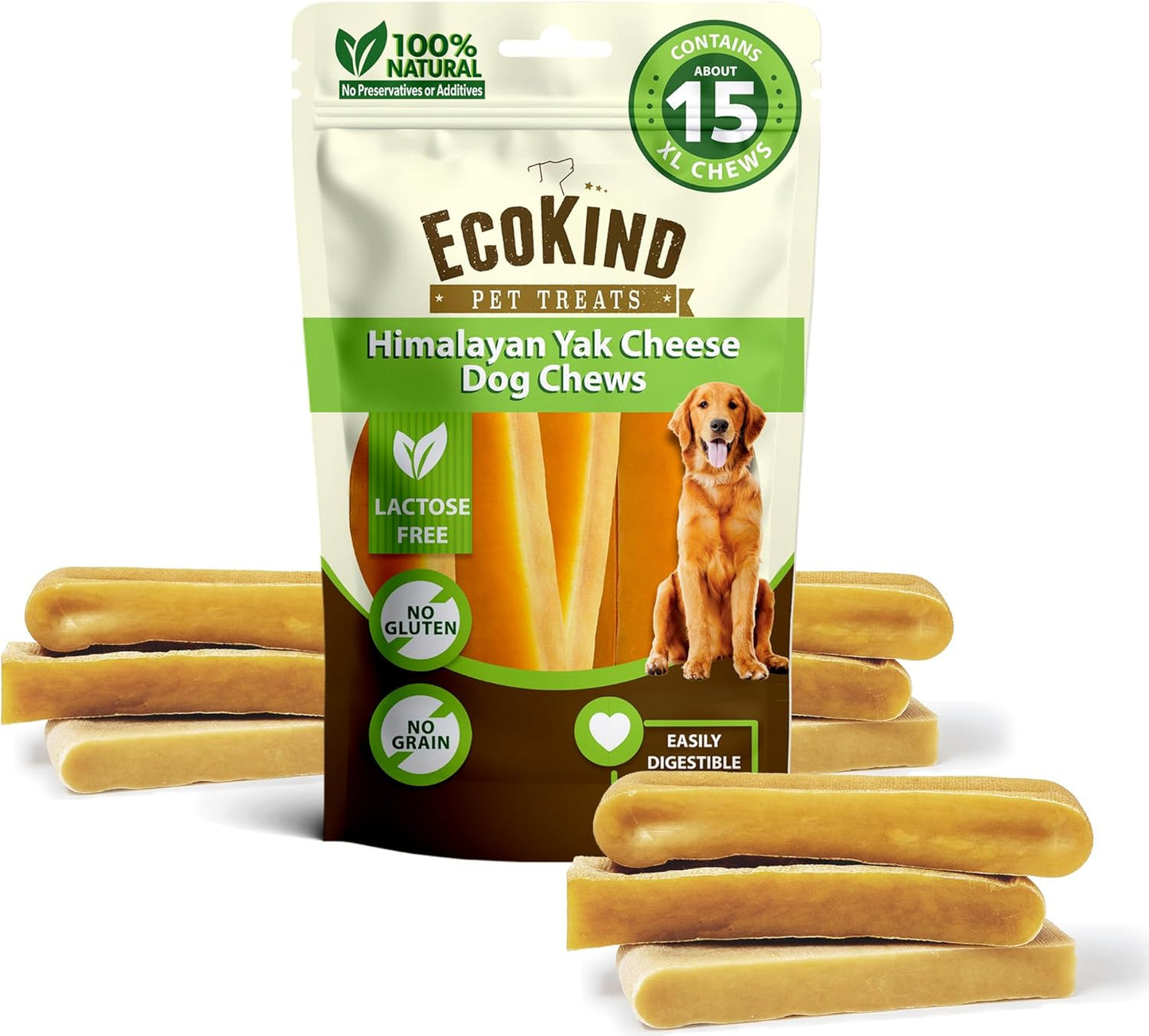 Ecokind Himalayan Yak Cheese Dog Chew | Great for Dogs, Treat for Dogs, Keeps Dog Busy & Enjoying, Indoors & Outdoor Use (8 Small Sticks)