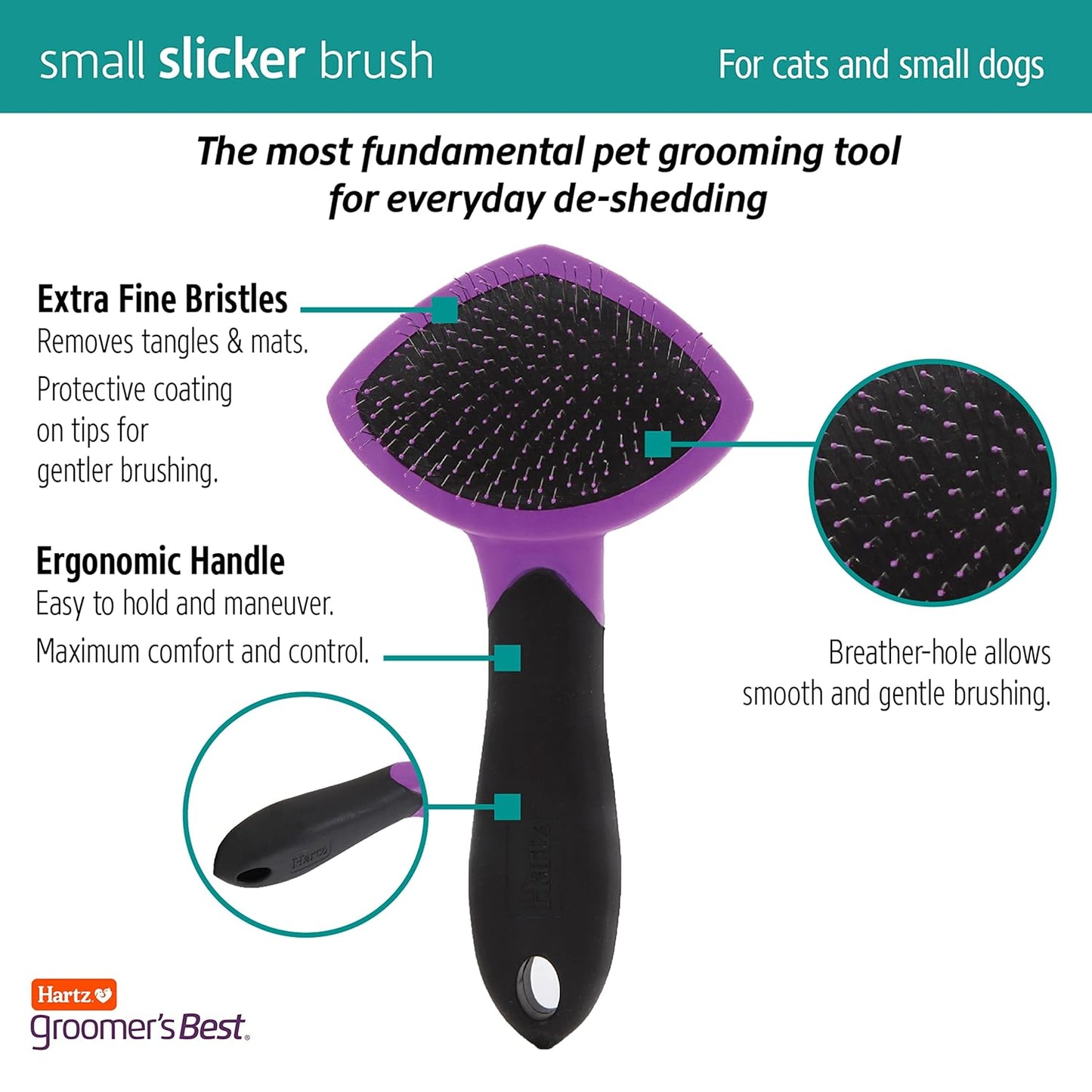 , Groomer'S Best Small Slicker Brush for Cats and Small Dogs, Black/Violet, 1 Count